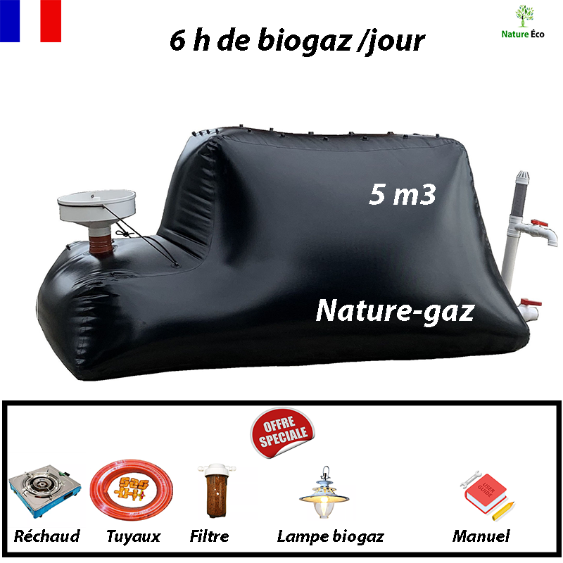 Méthaniseur domestique 5 m3 Nature-gaz avec réchaud, production de biogaz. Biodigesteur
