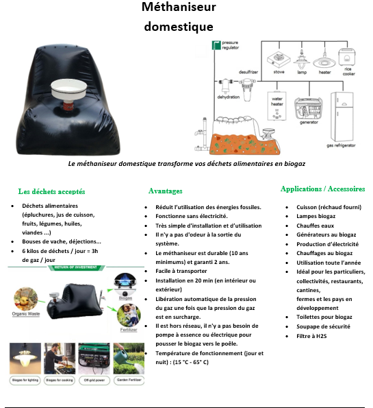 Méthaniseur domestique 8 m3 Nature -gaz avec réchaud, production de biogaz. Biodigesteur